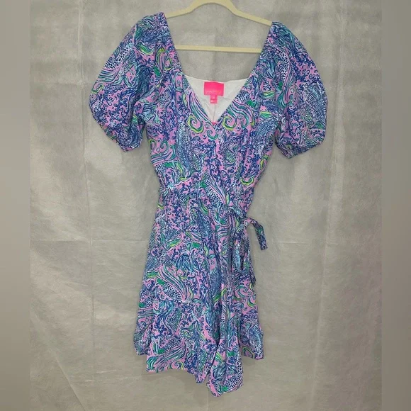 NWT Lilly Pulitzer Iralee Wrap Dress Lilac Rose We Mermaid It, Size 14 - Picture 3 of 6